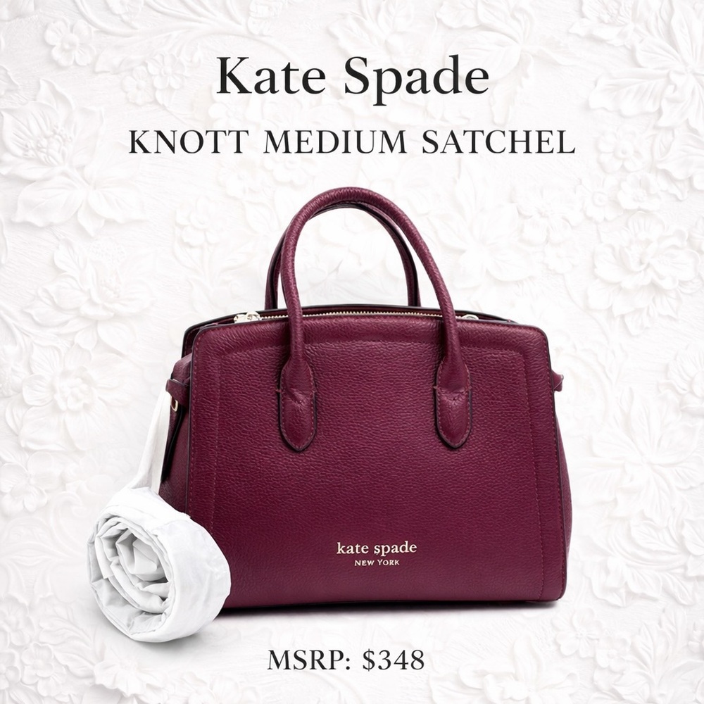 Kate Spade Knott Medium Satchel Pebbled Leather Burgundy NWT